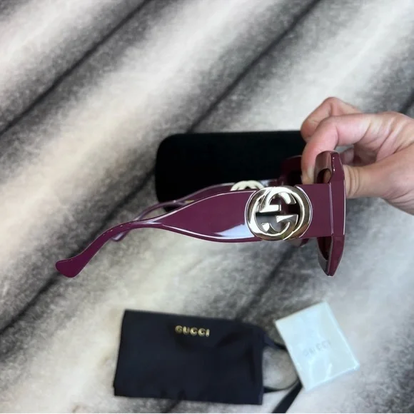 Gucci GG Logo Luxury Chocolate Brown Square Sunglasses GG1022S - Picture 8 of 11